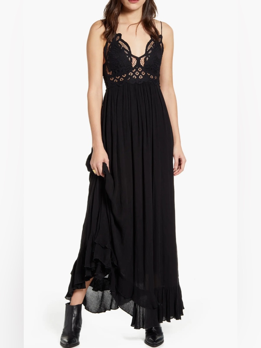 Hummingbird Black Lace Bodice Maxi Dress women’s medium 100% cotton